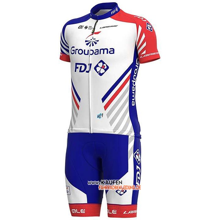 Groupama-FDJ Kurzarmtrikot 2020 und Kurze Tragerhose Rot Blau